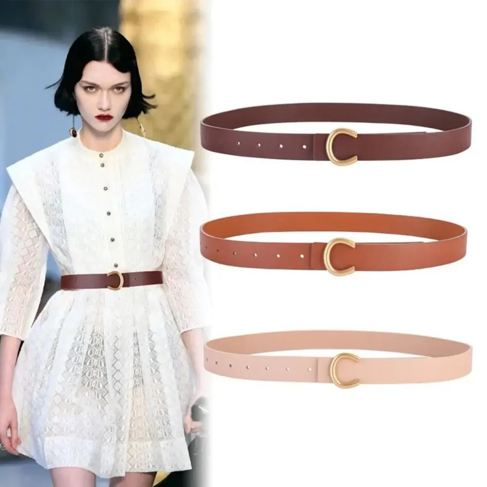 Camel Leather Gold C Buckle Belt